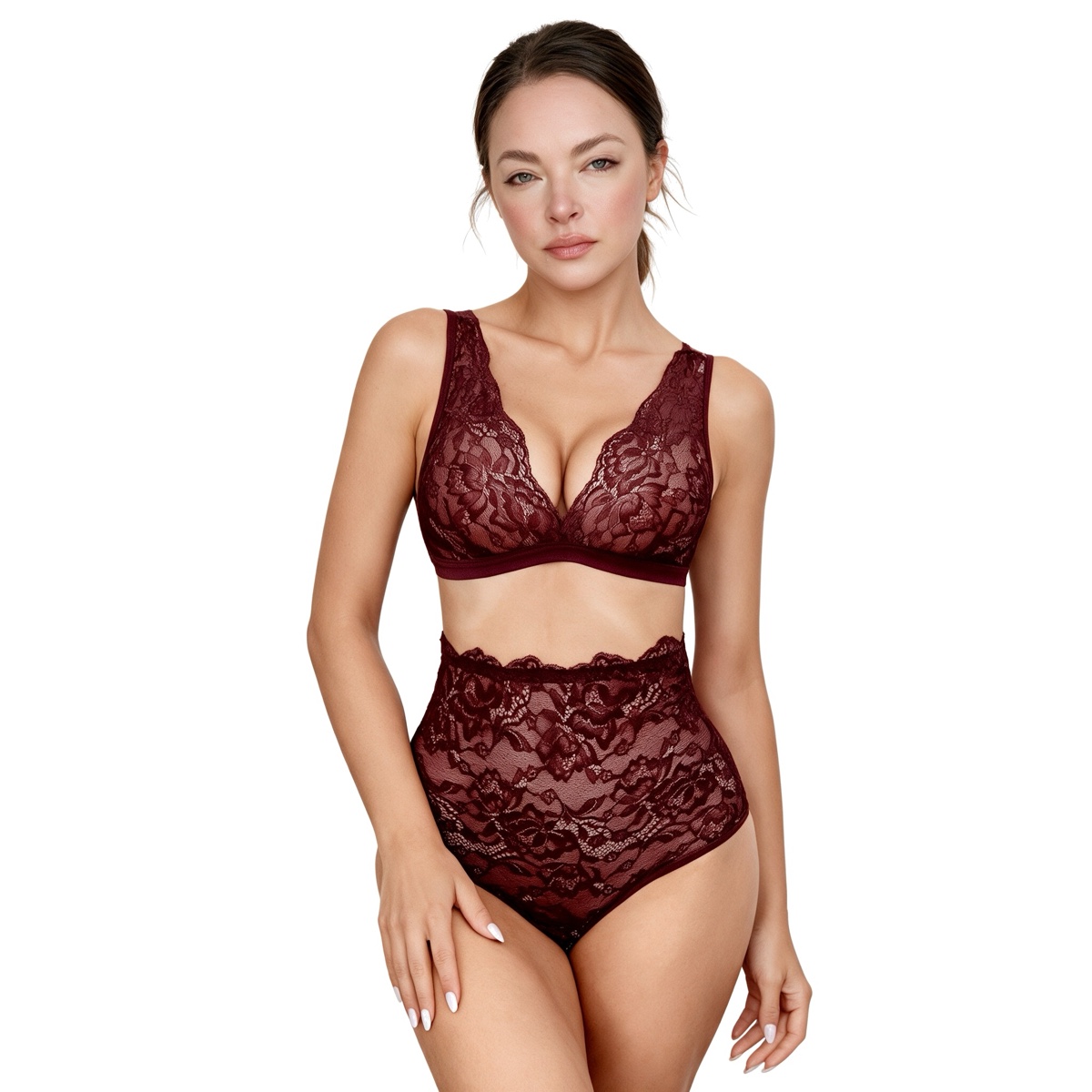 Lace bralette and high-waist brief · Wine · Liozuvyeni LZV-LST-008-WIN (1/3)